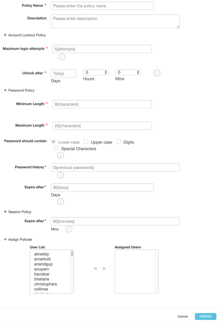 Admin view of the Policy Information page