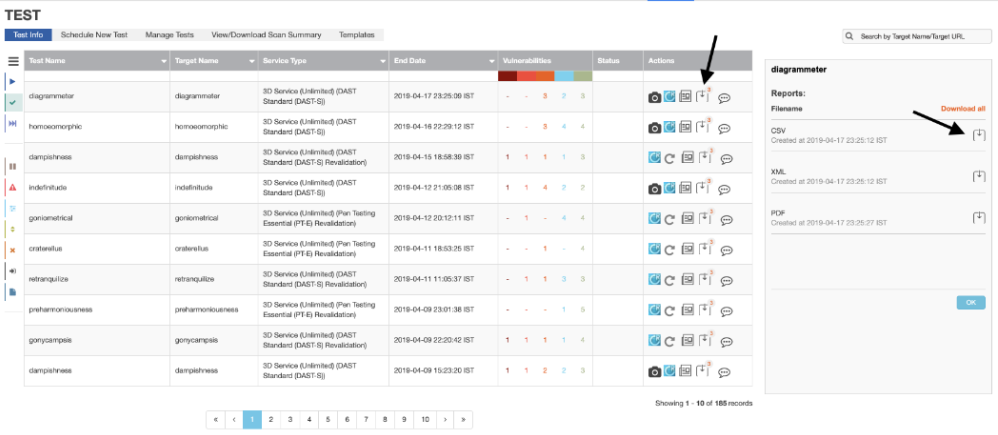 REPORT panel > downloads panel
