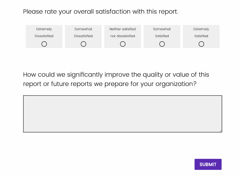Feedback form for a Managed Services report