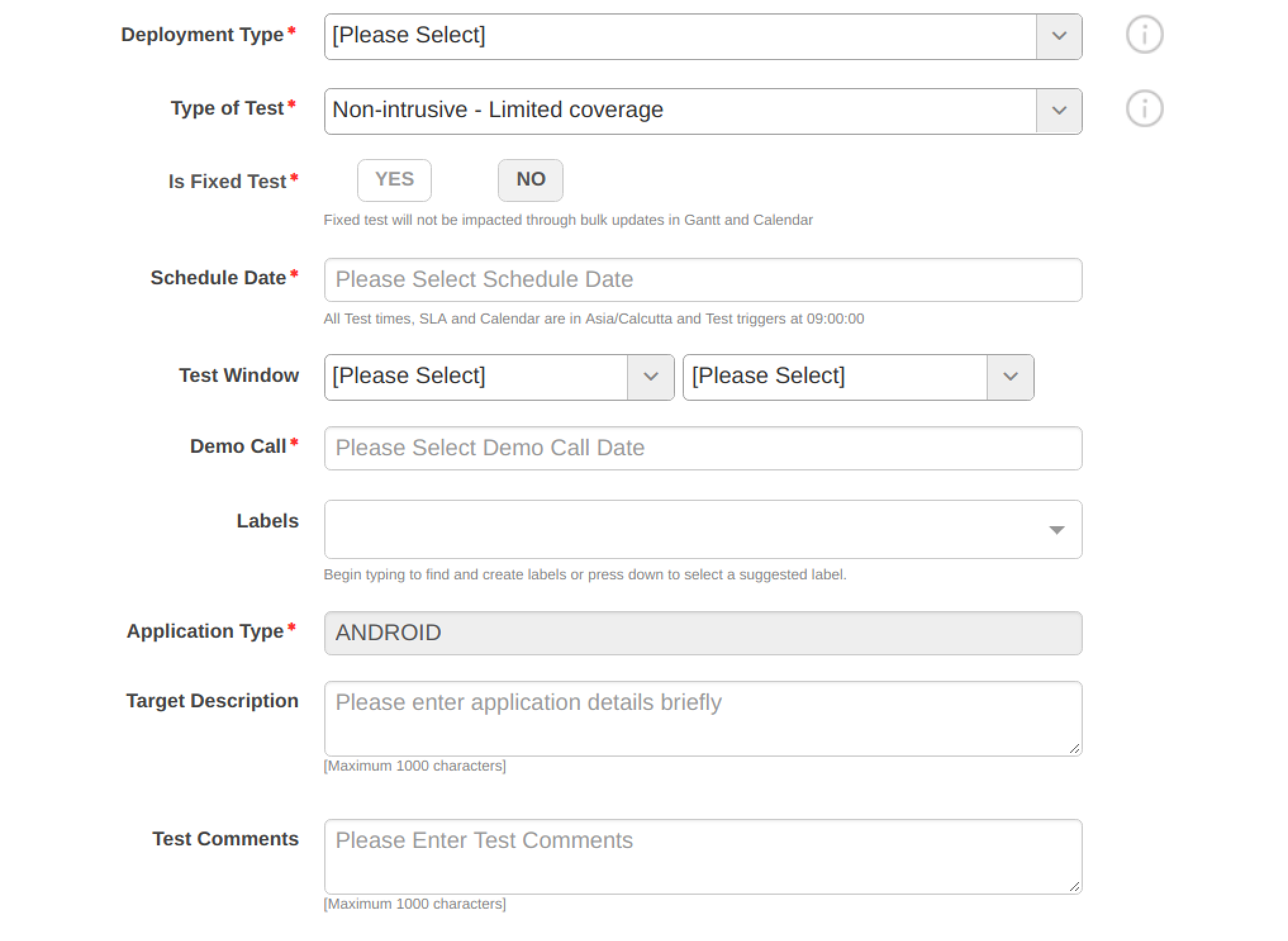 Schedule page for mobile app targets