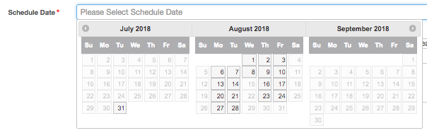 Pop-up calendar for choosing the start date for a test