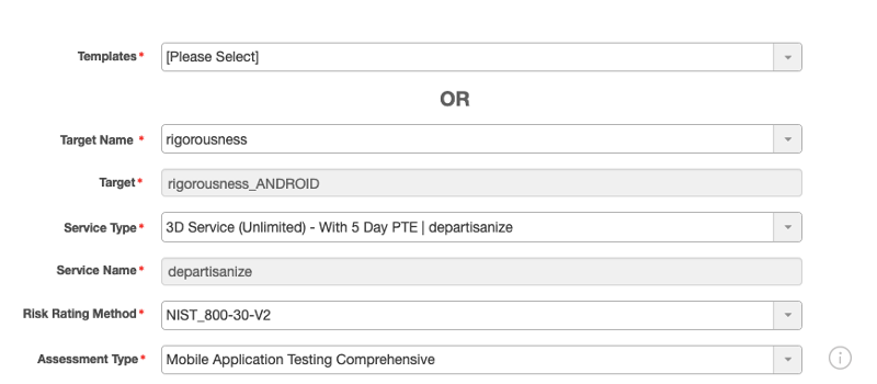 Initial Service Information page