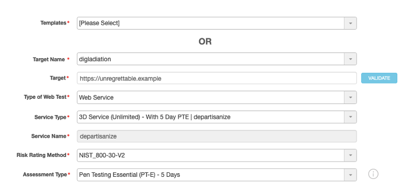 Initial Service Information page