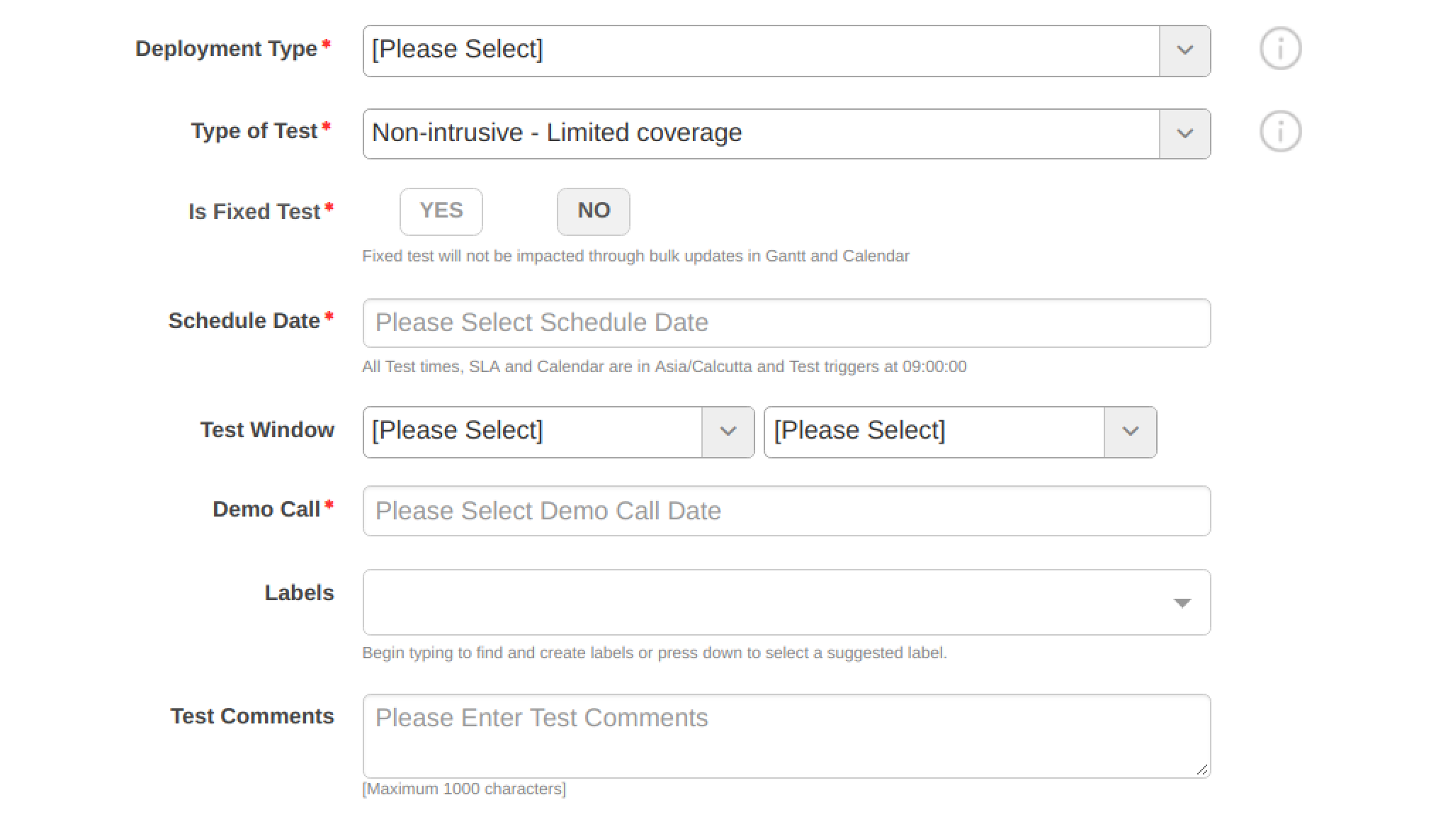 Schedule page for Web targets