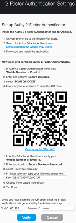 Authy 2-Factor Authenticator manual entry