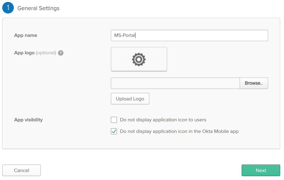 Okta configuration: General Settings step