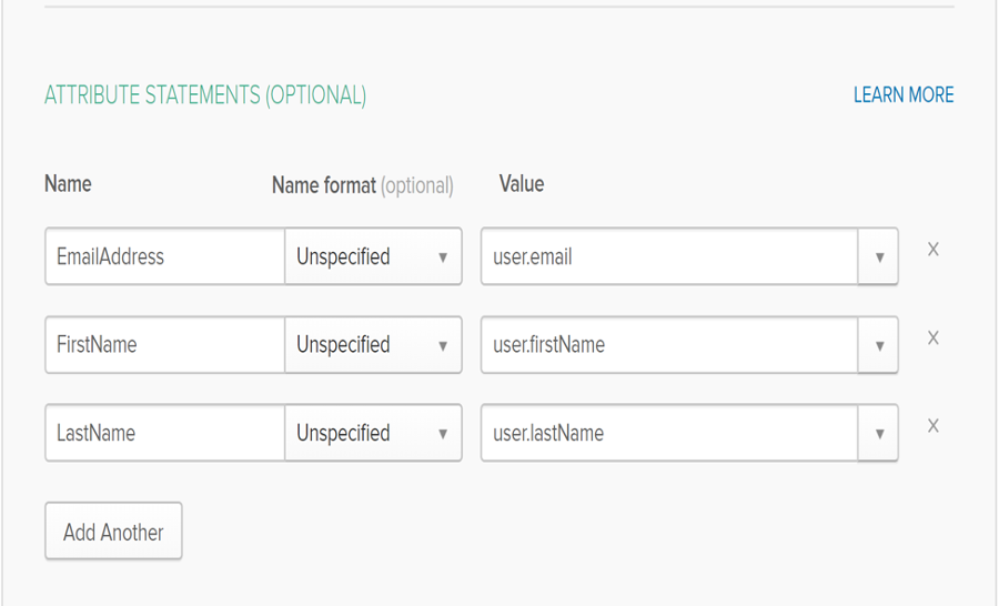 Okta configuration: Attribute Statements step