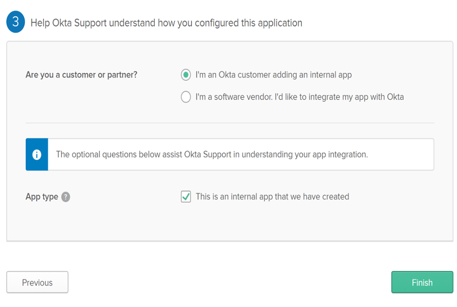 Okta configuration: Help Okta Support... step