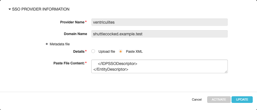 Paste file content into IdP SSO